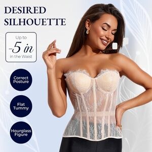 Waist Secrets Perfect Corset NYC Overbust Mesh Steel Boned Lace Corset Top